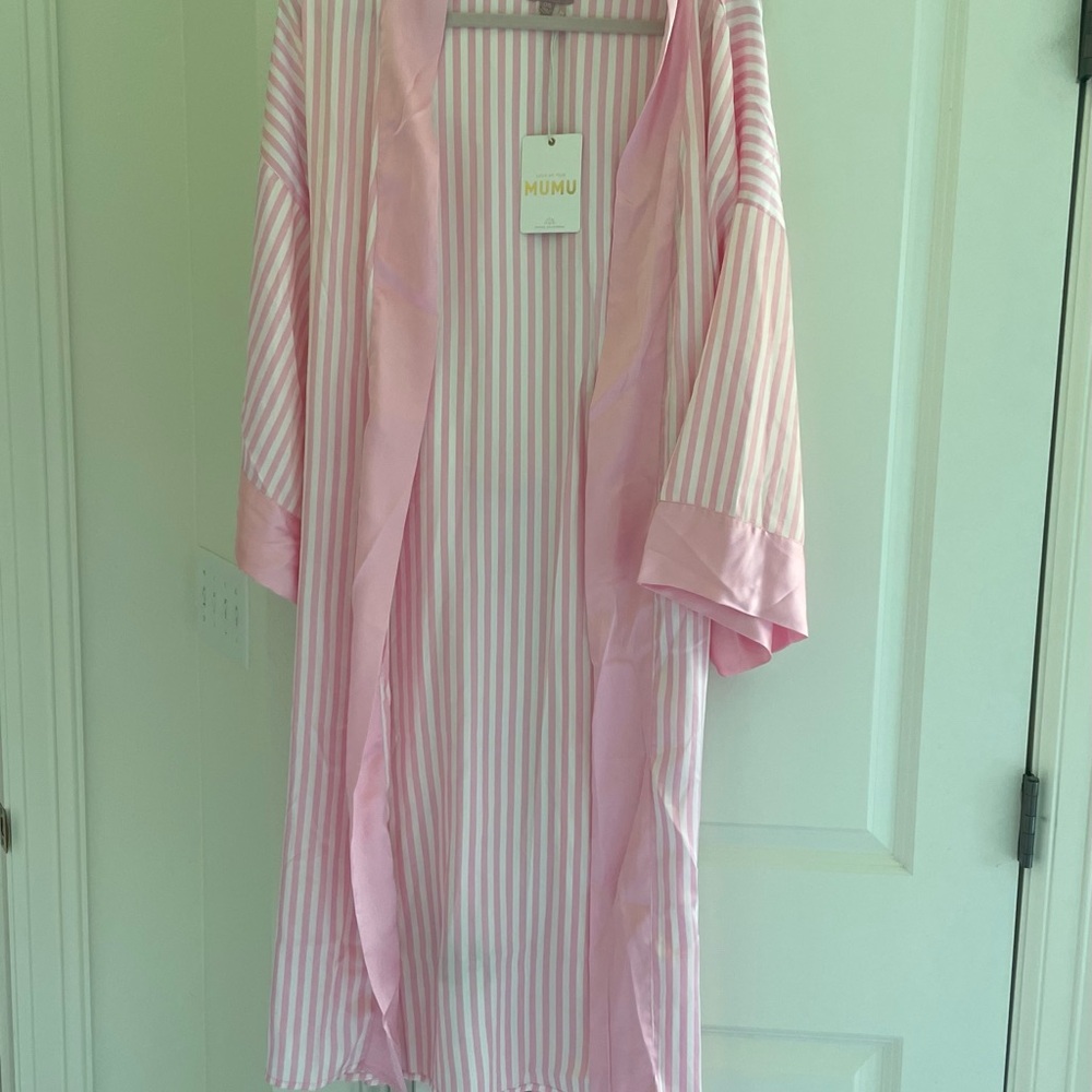 NWT Show Me Your Mumu x Curateur The Harlow Pink Striped Robe Sleepwear